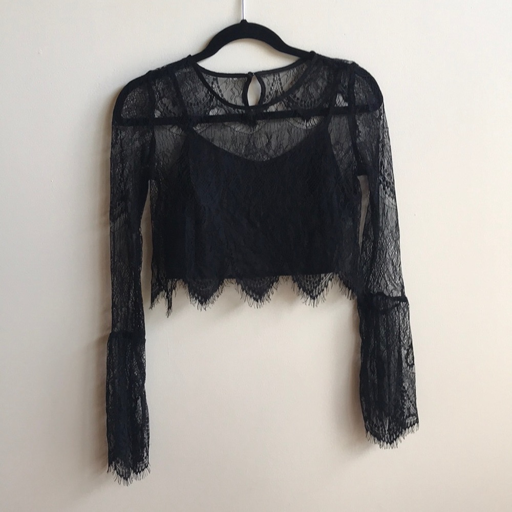 Lace black crop top with camisole size S